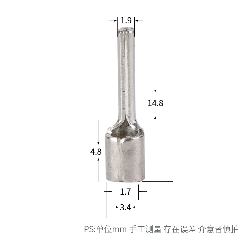 PTN1.25-10 TZ型针形裸端头 冷压端头 实心插针 紫铜焊口接线端子