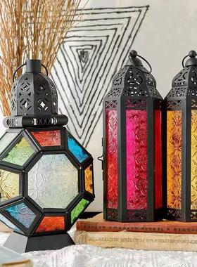 彩色金属烛台古烤复-008漆铁艺圣风灯诞节庆装饰品婚摆件厂