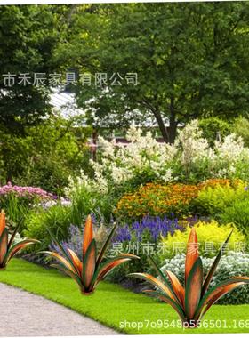 新品彩绘铁艺龙舌兰植物仿真植物摆件花园创意户外装饰摆件