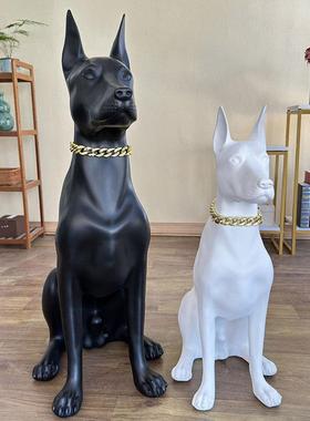 家居地客装饰看门狗雕口1798-179塑仿真杜宾犬摆件别墅花园门大厅