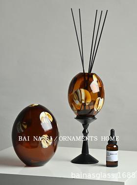 （包邮）中古法式棕色玻璃香薰摆件家居客厅边几柜装饰散香器饰品