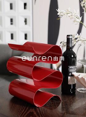 现代简约金属S形红酒架样板房酒柜书房客厅餐厅桌面装饰摆件