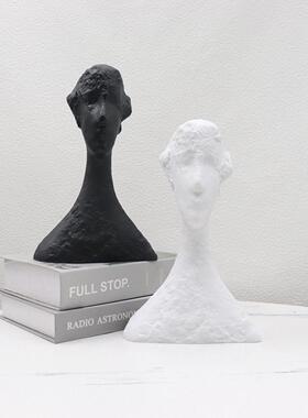 黑白女人头像人物雕塑摆件简约现样板房电视柜家居软装饰品摆设