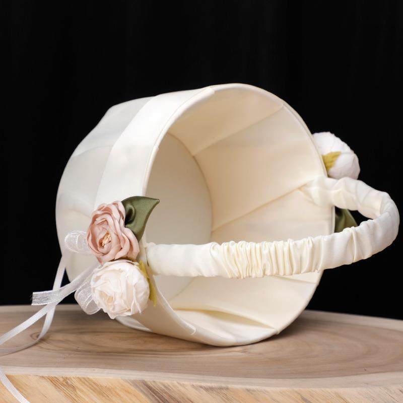唯美婚礼绸布花篮戒枕象牙白色蕾丝花朵花童篮子西式婚庆道具直售,淘宝优惠券,粉丝福利购,淘宝优惠卷