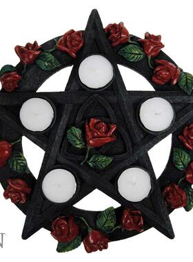 复古烛台摆件五芒星烛台塔罗装饰品五角星绿藤烛盘茶烛树脂工艺品