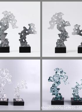现代简约树脂透明太湖石雕塑摆件售楼处样板间家具客厅书房装饰品