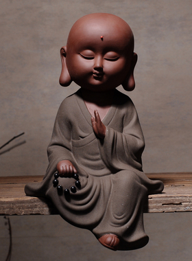 大号创意紫砂可爱小和尚陶瓷家居饰品博古架书房工艺品摆件小沙弥