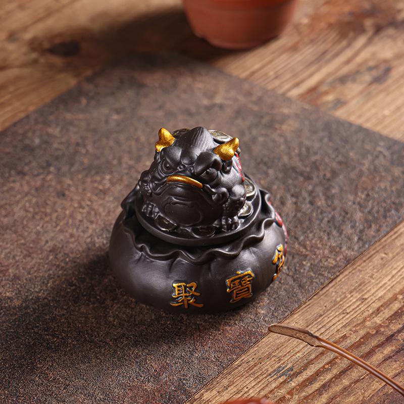 中式三足招财金蟾茶宠摆件创意旋转360紫砂可养茶桌茶道桌面装饰 - 图3