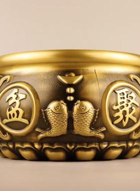 实心加厚纯黄铜聚宝盆招财家用客厅工艺品摆件中式聚财开业礼品