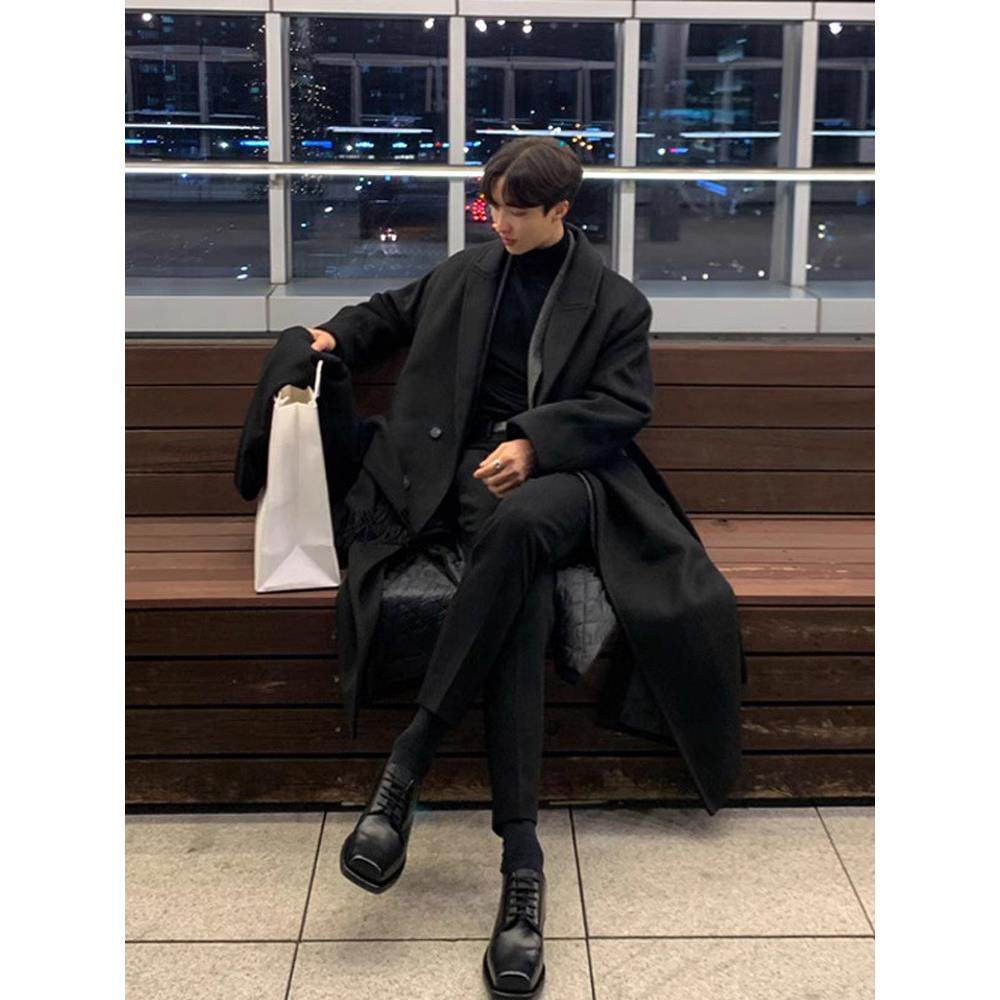 冬季新款顺毛呢子大衣男长款过膝韩版宽松帅气毛呢外套男英伦风衣,淘宝优惠券,粉丝福利购,淘宝优惠卷