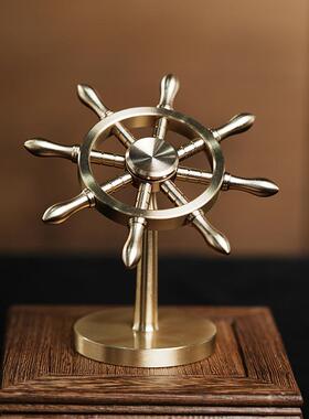 黄铜船舵手掌舵人轮船方向盘船工艺品把玩摆件纯铜金属工艺品
