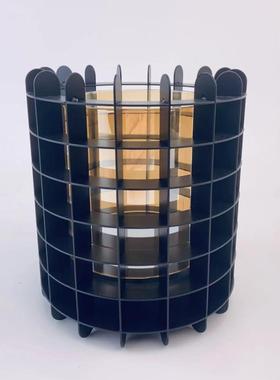 现代简约几何艺术网格镂空金属花瓶样板间客厅插花器软装饰品摆件