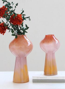 现简约中古玻璃插花花摆件家居样板房软装设计桌面中式插花