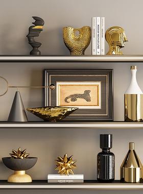 意式轻奢黑金几何艺术高档摆件客厅大平层别墅酒柜开放格软装饰品