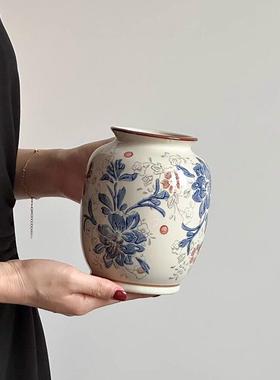 花瓶摆件客厅插花陶瓷青花瓷水养鲜花花器覆古陶罐玄关桌面装饰