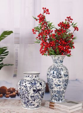 新中式青花瓷陶瓷花瓶水培花艺插花客厅装饰摆件将军罐国潮风