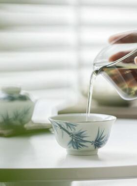 手绘青花竹子旅行茶具快客杯户外随身便携一壶一杯陶瓷茶具套装