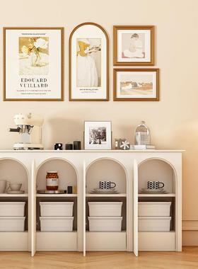 北欧简约现代白色餐边柜新款中古拱形门玄关柜设计师储物收纳柜子