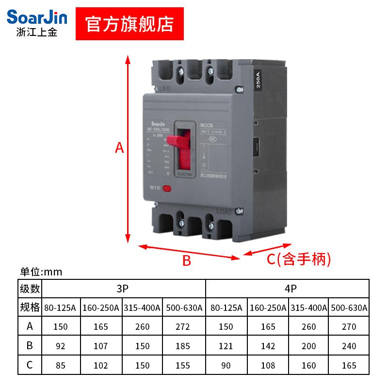 塑壳断路器3p4p空开三相四线380V空气开关100a160a250a400a630a - 图0