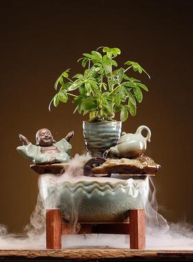 新中式招财鱼缸创意办公室客厅书房桌面陶瓷循环流水摆件乔迁礼品