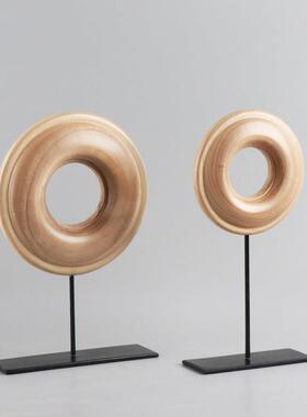 现代新中式创意木质摆件样板房间客厅书房玄关装饰工艺品艺术摆设