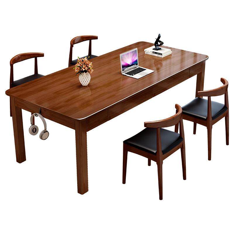 实木书桌四人长条办公桌家用书法桌写字桌简约多功能置物电脑桌子 - 图3