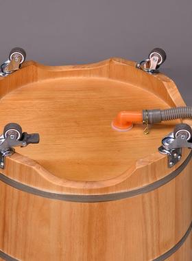 带轮子带排水泡脚桶过小腿木桶洗脚足浴木盆橡木家用盆高深桶