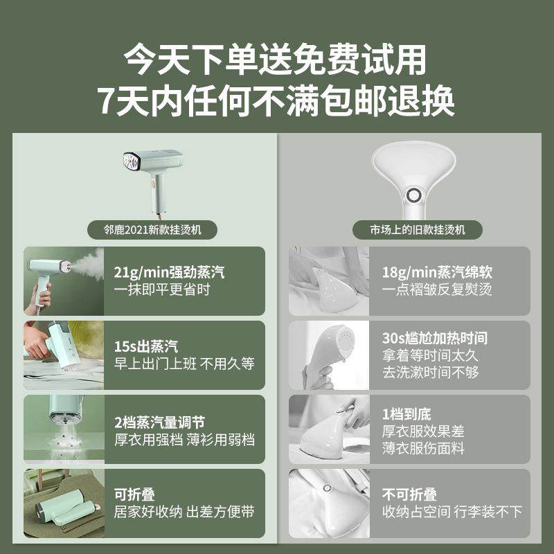 邻鹿挂烫机手持家用小型熨斗便携烫衣服神器可折叠烫斗蒸汽刷301 - 图2