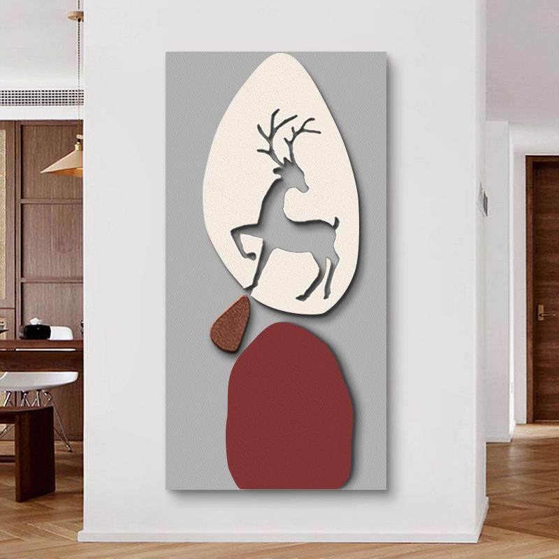 立体现代轻奢麋鹿皮革过道竖版挂画雕刻砂岩画壁画抽象玄关装饰画,淘宝优惠券,粉丝福利购,淘宝优惠卷