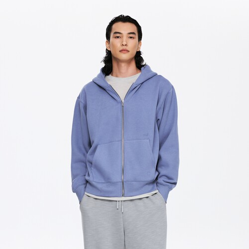 Oneup秋冬保暖重磅宽松运动加厚抓绒开衫外套白色拉链连帽卫衣男 - 图1