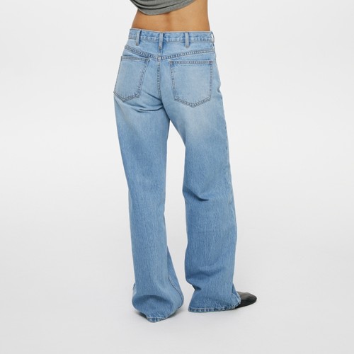 Oneup全棉100%高腰冰蓝浅色宽松直筒牛仔裤女百搭休闲通勤长裤子 - 图1