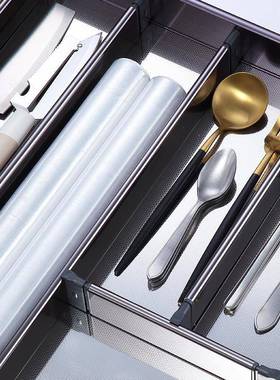 BK9K厨房橱柜拉篮工具篮单层太空铝抽屉式厨柜内置物架分隔收