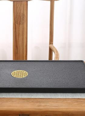 天然乌金石茶盘整块家用现代简约石头茶台大小号石材茶海茶具套装