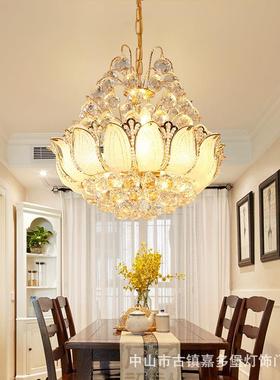 欧式水晶吊灯金色餐厅LED圆形灯卧室吊饭厅吊书房吊灯客厅灯