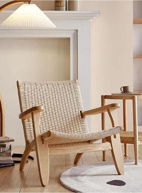 北欧绳编单人沙发阳台休闲椅看书椅民宿懒人椅子绳编躺椅