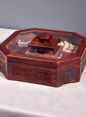 八角雕花果盘榫卯结构精细打磨赞比亚紫檀