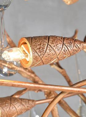 全铜serip法式轻奢水晶吊灯树枝别墅客厅创意吧台设计师水滴吊灯