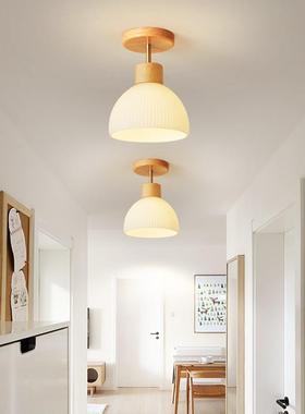 北欧原木风LED吸顶灯古风中式入户玄关灯民宿实木过道走廊阳台灯