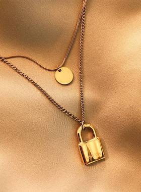 Titanium steel double-layer chain lock pendant temperament n