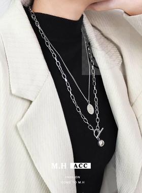 -Double-layer coin gold ball pendant necklace alloy jewelry