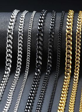 2023 Men Simple 3-11mm Stainless Steel Cuban Link Chain Neck