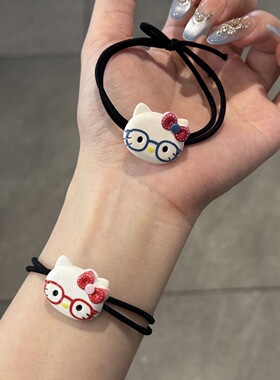 搞怪戴眼镜小猫咪发绳卡通甜美少女发圈闺蜜手绳百搭高弹力小皮筋