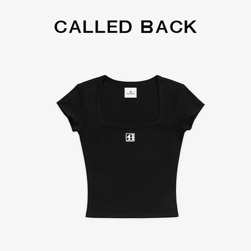 CALLED BACK官方直营2025夏季新款方领短袖T恤女修身短款百搭上衣 - 图2