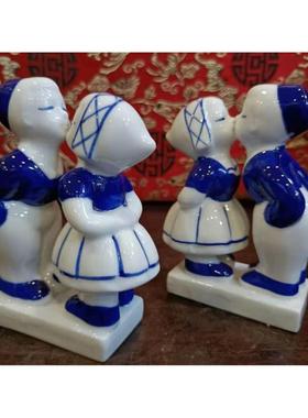 70年代怀旧收藏对吻小童亲嘴娃娃   陶瓷摆饰情侣工艺礼品