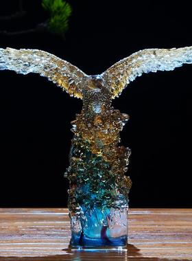 精英琉璃摆件老鹰办公室桌面装饰品大展宏图高档开业乔迁商务礼物