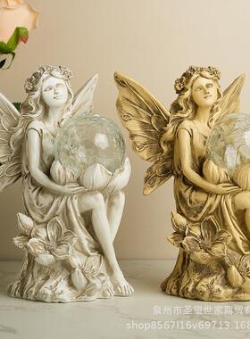 欧式新品花仙子捧水晶球树脂复古天使工艺品客厅摆件小夜灯摆件