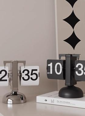 高档不锈钢自动翻页机械时钟日历钟数字座钟桌面轻奢装饰品