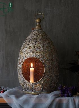 美式镂空烛台复古做旧民宿餐桌工艺客厅摆件婚庆烛光晚餐摄影道具