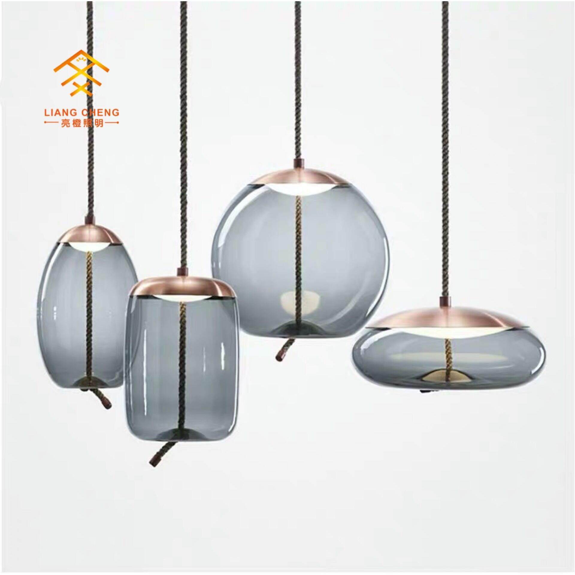 新款简约吊灯咖啡厅个性吧台麻绳loft餐厅吊灯蓝色吊灯创意玻璃灯,淘宝优惠券,粉丝福利购,淘宝优惠卷