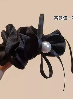 黑色缎面珠珠弹簧夹女款高级感